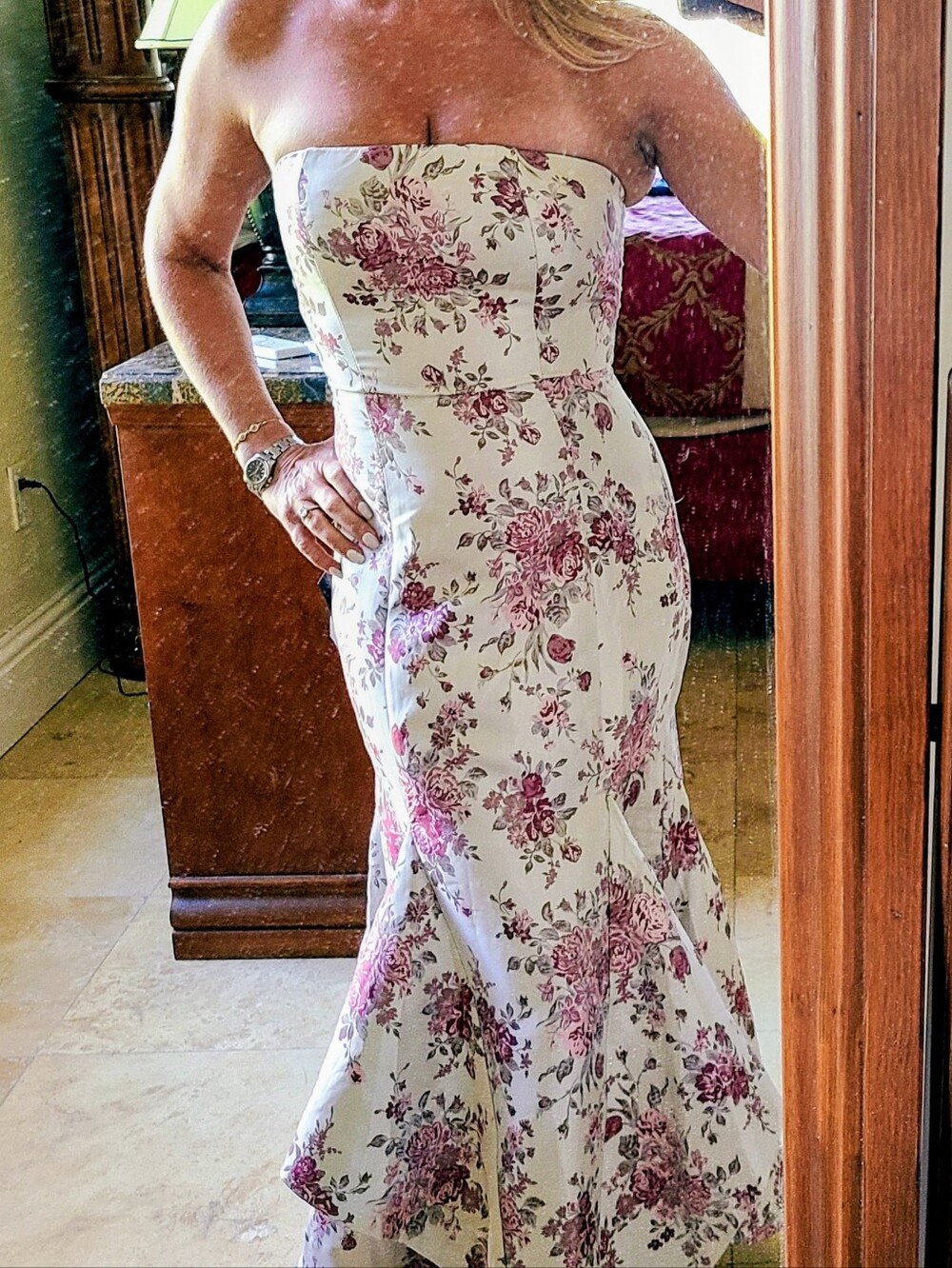 NWT XS Lulus Strapless Pink Floral Jacquard High-low Special Occasion Dress
